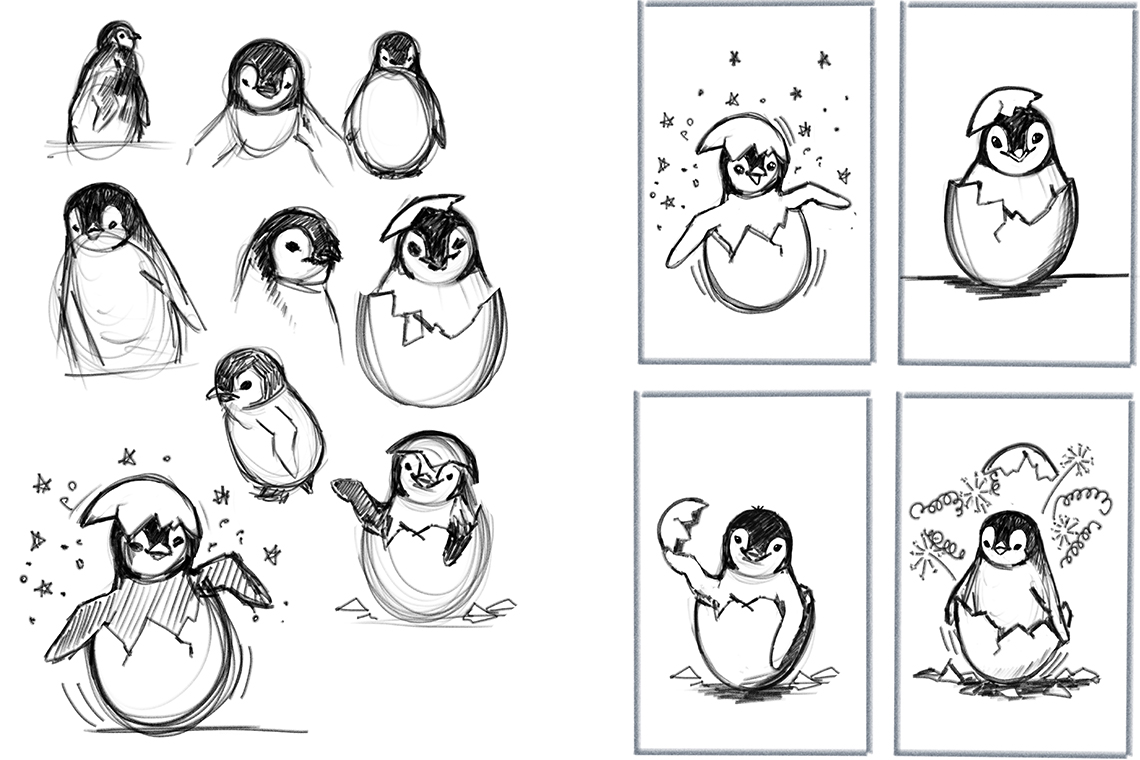 Geburtskarte: Pinguin Skizzen