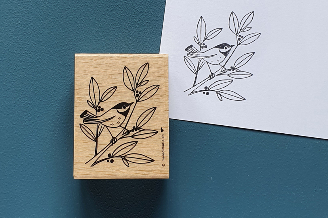 Stempel Meise auf Ast